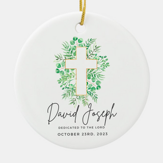 Green Cross Personalized Baptism - Confirmation - Dedication - First Communion - Ceramic Ornament