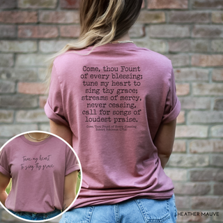 Come, Thou Fount Of Every Blessing Hymn Vintage Wash Tee Shirt Front and Back Design