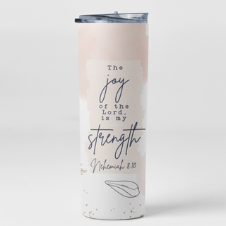 The Joy Of The Lord Is My Strength Navy Floral Bible Verse Stainless Steel Travel Tumbler