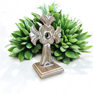 Handmade Mango Wood Hand-Carved Double-Sided Table Cross