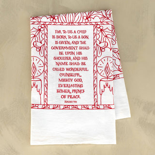 For to Us a Child Is Born Christmas Tea Towel