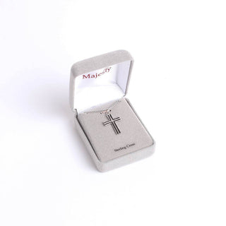 Necklace - Sterling Silver - Epoxy Lined Cross - 18" Silver