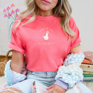 Sorry I'm Late, His Timing Not Mine Cute Graphic T-Shirt