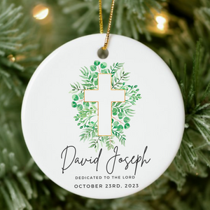 Green Cross Personalized Baptism - Confirmation - Dedication - First Communion - Ceramic Ornament