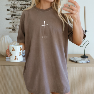 Good News Cross Comfort Colors Christian Crewneck T-Shirt Apparel