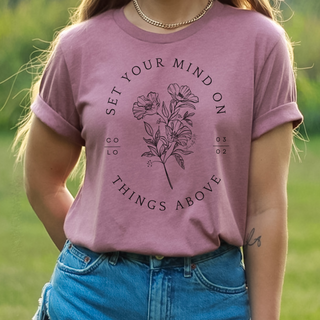 Set Your Mind On Things Above Fall Short Sleeve Graphic T-Shirt in Multiple Color Options