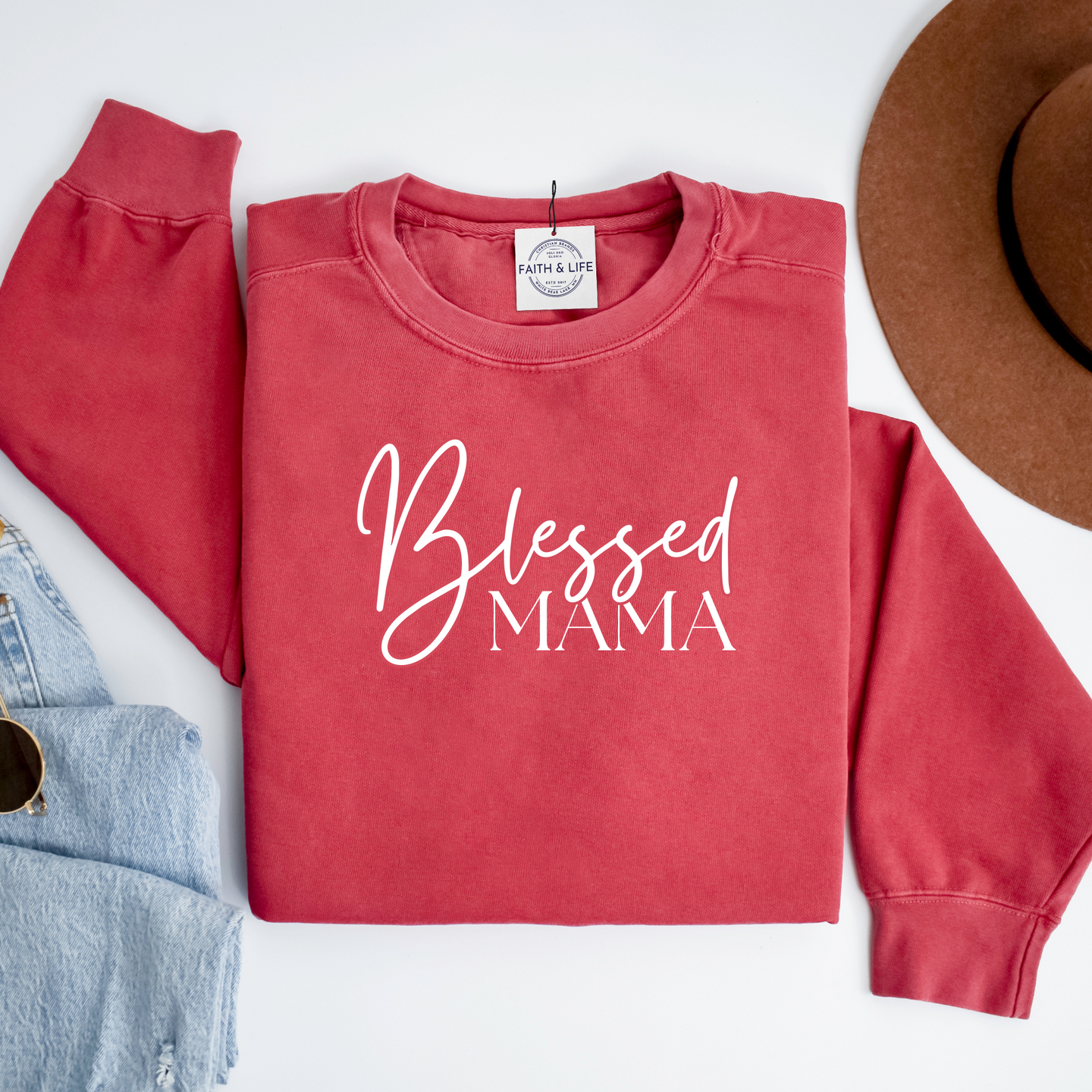 Blessed Mama Christian Mothers Day Lightweight Crewneck