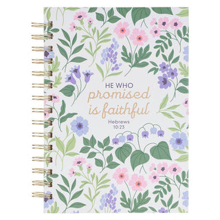 Journal Spiral White Floral He Who Promised Heb. 10:23