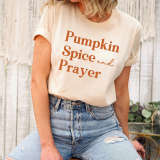 Pumpkin Spice & Prayer Fall Short Sleeve Graphic T-Shirt in Multiple Color Options