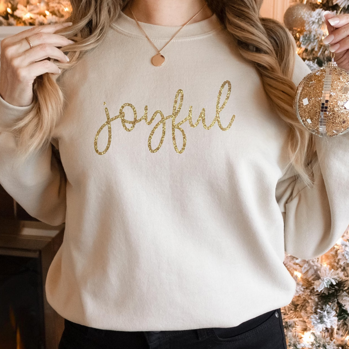 Joyful Gold Glitter Christian Christmas Crewneck Sweatshirt