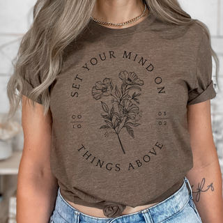 Set Your Mind On Things Above Fall Short Sleeve Graphic T-Shirt in Multiple Color Options