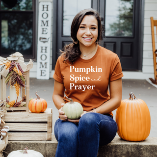 Pumpkin Spice & Prayer Fall Short Sleeve Graphic T-Shirt in Multiple Color Options