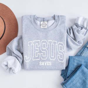 Jesus Saves Cozy Christian Crewneck Sweatshirt, Gospel Wear and Share