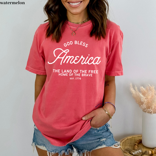 God Bless America Land of the Free Home of the Brave- Comfort Christian T-Shirt, Gospel Wear and Share