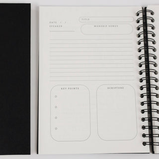 Church Notes Journal - Size Large, Black Spiral (7 x 10")
