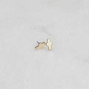 24k Gold Dipped Cross Stud Earrings