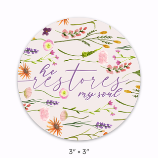 He Restores My Soul Floral Waterproof Vinyl Sticker