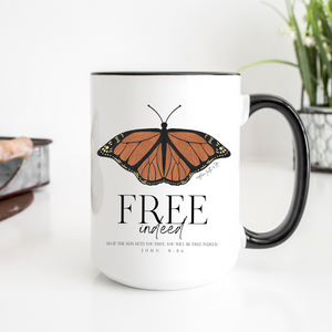Free Indeed Monarch Butterfly Bible Verse 15oz Ceramic Mug