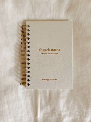 Church Notes Journal- White Spiral Linen- Christian Notebook