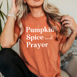 Pumpkin Spice & Prayer Fall Short Sleeve Graphic T-Shirt in Multiple Color Options