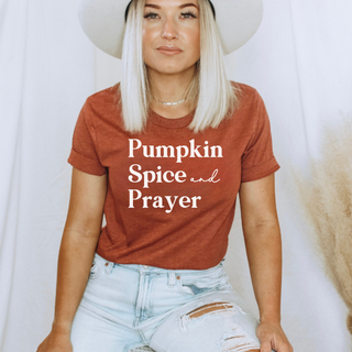 Pumpkin Spice & Prayer Fall Short Sleeve Graphic T-Shirt in Multiple Color Options