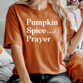 Pumpkin Spice & Prayer Fall Short Sleeve Graphic T-Shirt in Multiple Color Options