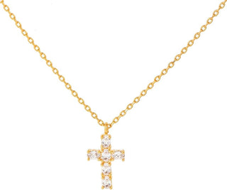 "Chosen" Dainty Cubic Zirconia 18k Gold Inspirational Cross Necklace