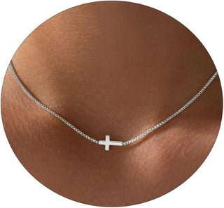 Dainty Horizontal Box Chain Cross Necklace