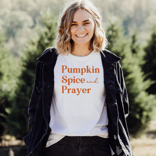 Pumpkin Spice & Prayer Fall Short Sleeve Graphic T-Shirt in Multiple Color Options