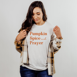 Pumpkin Spice & Prayer Fall Short Sleeve Graphic T-Shirt in Multiple Color Options