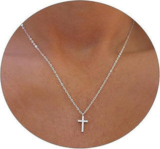 Cubic Zirconia Cross Necklace - Silver