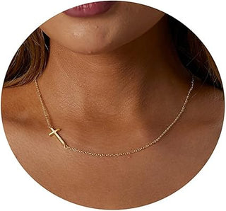 Sideways Dainty Cross Necklace