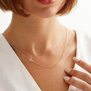 Cubic Zirconia Horizontal Cross Necklace - Gold