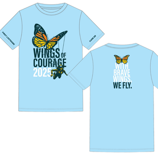 Custom Order For Wings Of Courage: Comfort Colors Sapphire - Full Front - Half Back - Logo On Sleeve