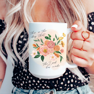 This is The Day Watercolor Floral Christian 15oz Ceramic Coffee Mug