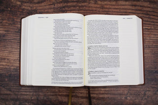 NIV, Journal the Word Bible (Perfect for Note-Taking), Large Print, Leathersoft, Brown, Red Letter, Comfort Print: Reflect, Take Notes, or Create Art Next to Your Favorite Verses