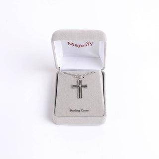 Necklace - Sterling Silver - Epoxy Lined Cross - 18" Silver