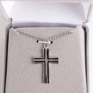 Necklace - Sterling Silver - Epoxy Lined Cross - 18" Silver