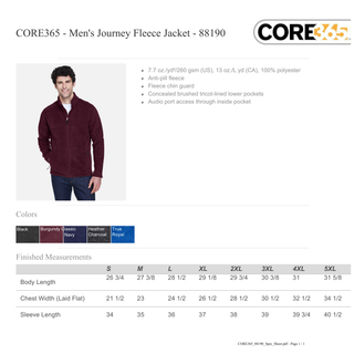 Custom Embroidered CORE365 - Men's Journey Fleece Jacket - 88190