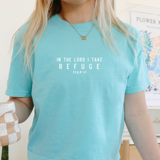 In the Lord I Take Refuge Psalm 61 Comfort Colors Tshirt - Front and Back Design - March 2026 Collection