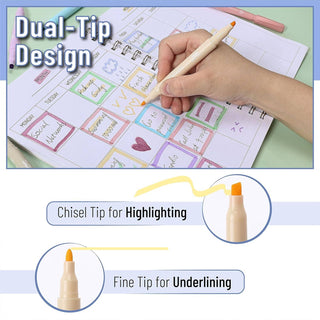 Dual Tip Highlighters, 8 Pack, Fine & Chisel Tip