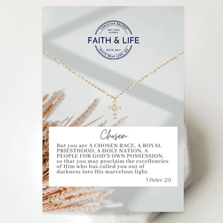 "Chosen" Dainty Cubic Zirconia 18k Gold Inspirational Cross Necklace