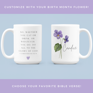Custom Name and Bible Verse Mug Birth Month Flower