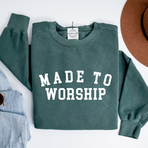 Made to Worship- Heavy Weight, Comfort Cotton Christian Crewneck Sweatshirt