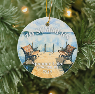 Spooner, WI: 70 Year Family Reunion Ceramic Christmas Ornament