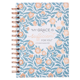 Sufficient Grace Teal Floral Large Wirebound Journal - 2 Cor