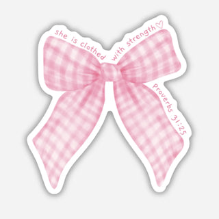 Coquette Bow Bible Sticker | She is Clothed with Strength | Christian stickers | Faith stickers