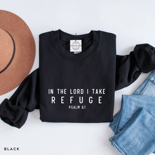 In the Lord I Take Refuge Psalm 61 Crewneck Sweatshirt - Front and Back Design - March 2026 Collection