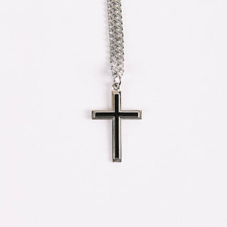 Necklace - Sterling Silver - Epoxy Filled Cross - 24" Silver