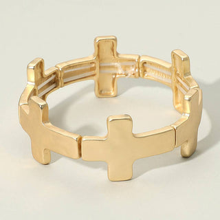 Worn Metal Cross Stretch Bracelet